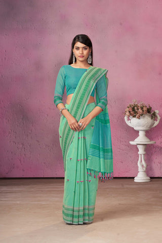 Uppada Cotton Saree With Flower Butta Weaving