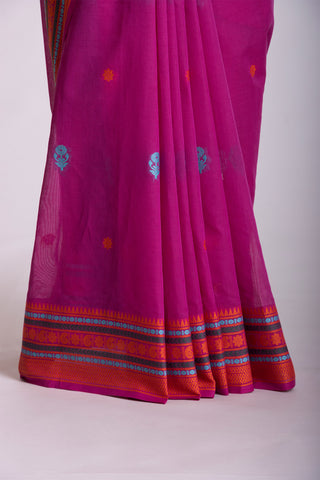 Pink Color Uppada Cotton Butta Weaving Saree