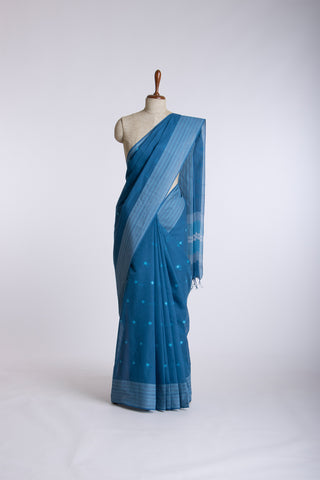 Venkatagiri cotton saree with blue color flower Weave