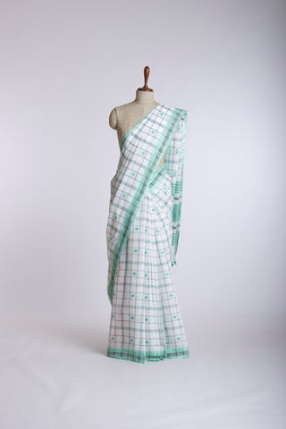 Venkatagiri cotton saree with allover checks and rudrakha butties