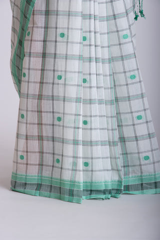 Venkatagiri cotton saree with allover checks and rudrakha butties