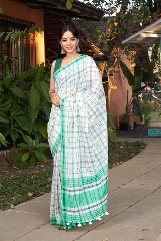 Venkatagiri cotton saree with allover checks and rudrakha butties