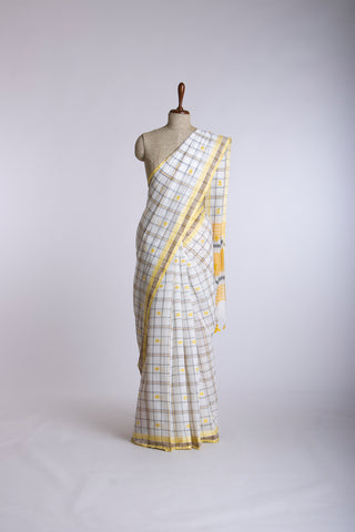 Venkatagiri cotton saree with allover checks and rudrakha butties