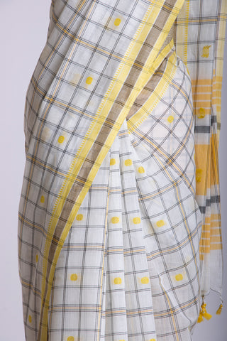 Venkatagiri cotton saree with allover checks and rudrakha butties