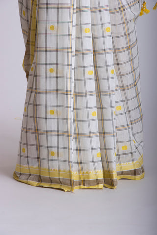 Venkatagiri cotton saree with allover checks and rudrakha butties