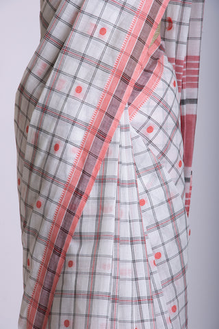 Venkatagiri cotton saree with allover checks and rudrakha butties