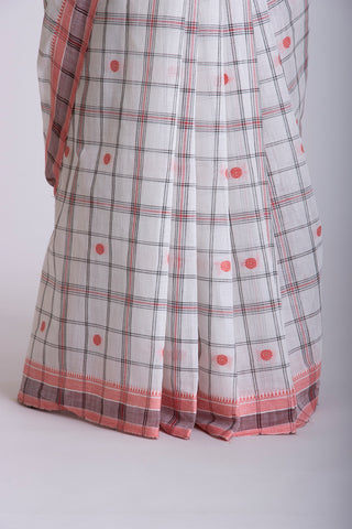 Venkatagiri cotton saree with allover checks and rudrakha butties