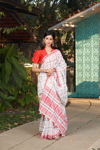 Venkatagiri cotton saree with allover checks and rudrakha butties