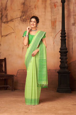 Venkatagiri cotton saree with allover stripes weaving