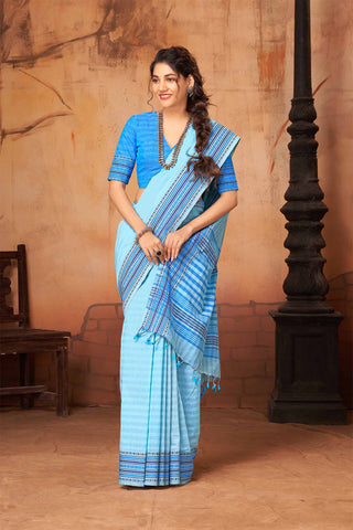 Venkatagiri cotton saree with allover stripes weaving