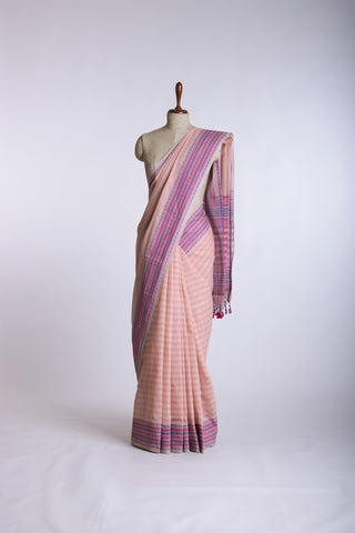 Venkatagiri cotton saree with allover stripes weaving