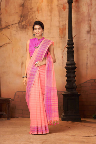 Venkatagiri cotton saree with allover stripes weaving