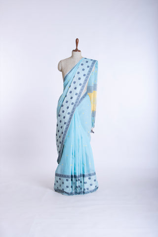 Sky Blue Venkatagiri Cotton Big Border with Butta Motif Weaving Saree