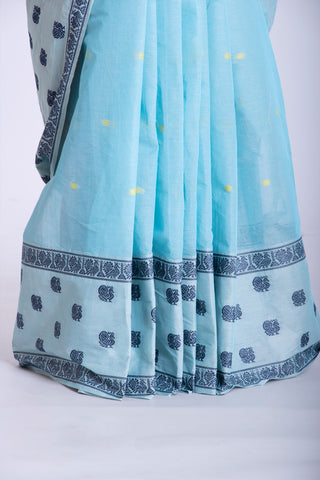 Sky Blue Venkatagiri Cotton Big Border with Butta Motif Weaving Saree