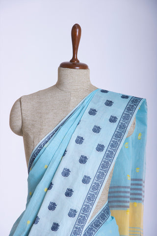 Sky Blue Venkatagiri Cotton Big Border with Butta Motif Weaving Saree