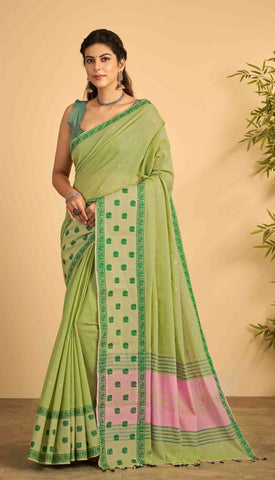 Sky Blue Venkatagiri Cotton Big Border with Butta Motif Weaving Saree