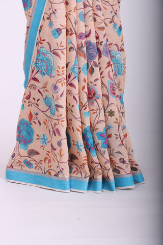 Gadwal Cotton saree in Pastel Pink with kalamkari floral print