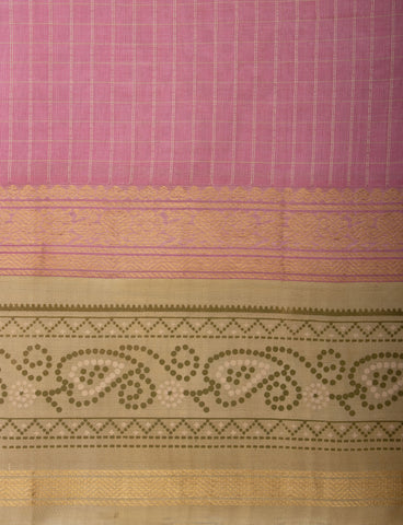 Grey checks with mustard yellow cotton silk saree with block print