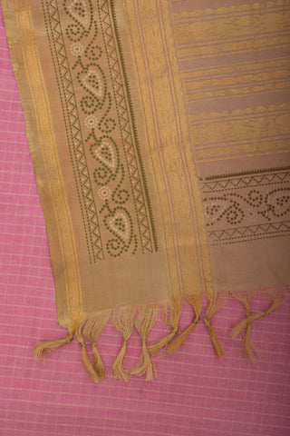 Grey checks with mustard yellow cotton silk saree with block print