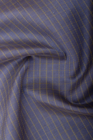 Grey checks with mustard yellow cotton silk saree with block print