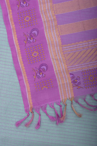 Grey checks with mustard yellow cotton silk saree with block print