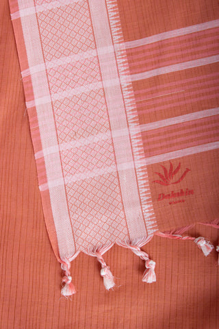 Rust Orange Mangalagiri cotton saree with plain self weave.