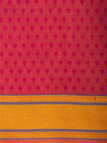 Tomato Pink Embose cotton saree with self weave