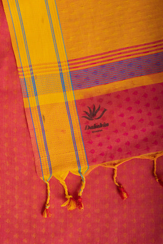 Tomato Pink Embose cotton saree with self weave