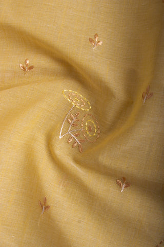 Venkatagiri Cotton saree in Neem Green with Floral hand embroidery