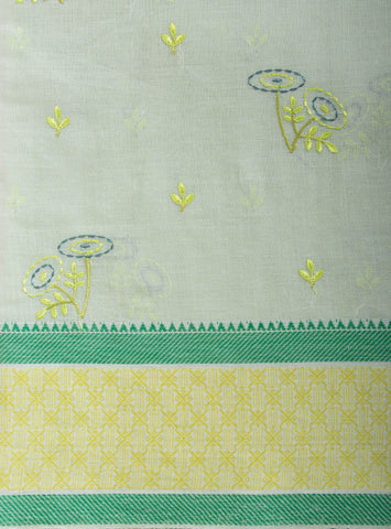 Venkatagiri Cotton saree in Neem Green with Floral hand embroidery