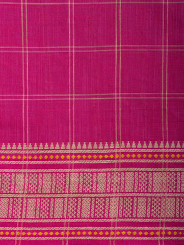 Venkatagiri Cotton saree in Rani pink with woven checks