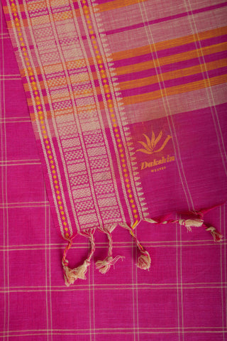 Venkatagiri Cotton saree in Rani pink with woven checks