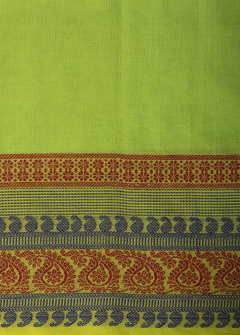 Chettinadu Cotton saree in parrot green colour with hand embroidery blouse