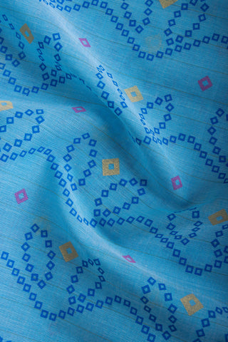 Kollam Cotton saree with lime green hand printed with Bandhani patterned design.