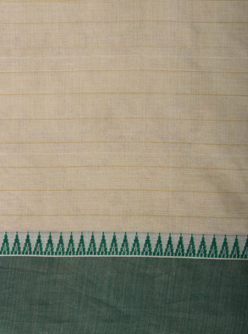 Kollam Cotton saree with lime green hand printed with Bandhani patterned design.