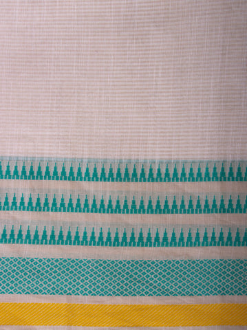 Kanchi Cotton saree  in pale yellow  with simple plain texture.