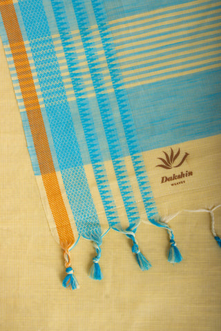 Kanchi Cotton saree  in pale yellow  with simple plain texture.