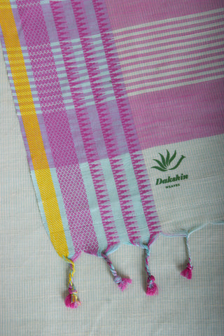 Kanchi Cotton saree  in pale yellow  with simple plain texture.