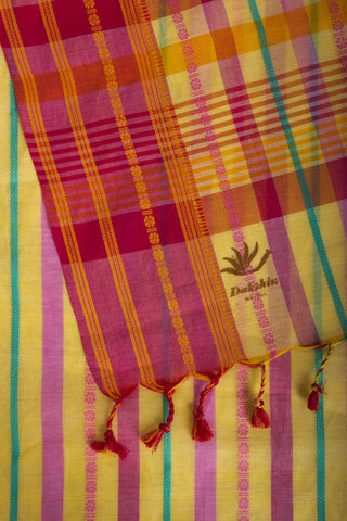 Chettinadu Cotton saree  in shades of lavender with horizontal stripes.