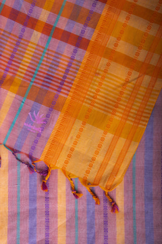 Chettinadu Cotton saree  in shades of lavender with horizontal stripes.