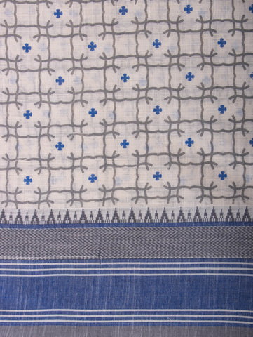 Kanchi Cotton saree  in Off white with geometric pattern hand printed.