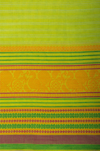 Chettinadu Cotton saree  in parrot green with thin horizontal stripes