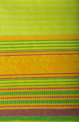 Chettinadu Cotton saree  in parrot green with thin horizontal stripes