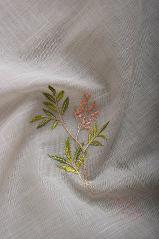 Classic Grey colour khadi cotton saree with hand embroidery motifs.