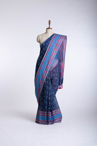 Kanchi Cotton saree with Plum Burgundy colour with Floral Print