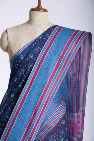 Kanchi Cotton saree with Plum Burgundy colour with Floral Print