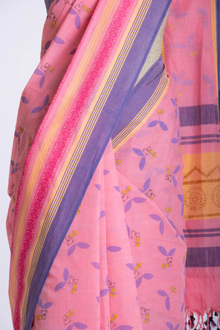 Chettinadu Cotton Saree in Lime Green and unique Block print motif.