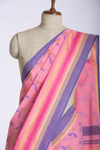 Chettinadu Cotton Saree in Lime Green and unique Block print motif.