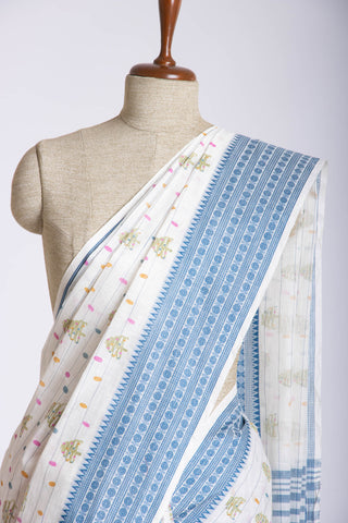 Chettinadu Cotton saree in Off-White and handprint