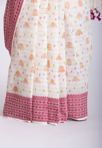 Chettinadu Cotton saree in Off-White and handprint